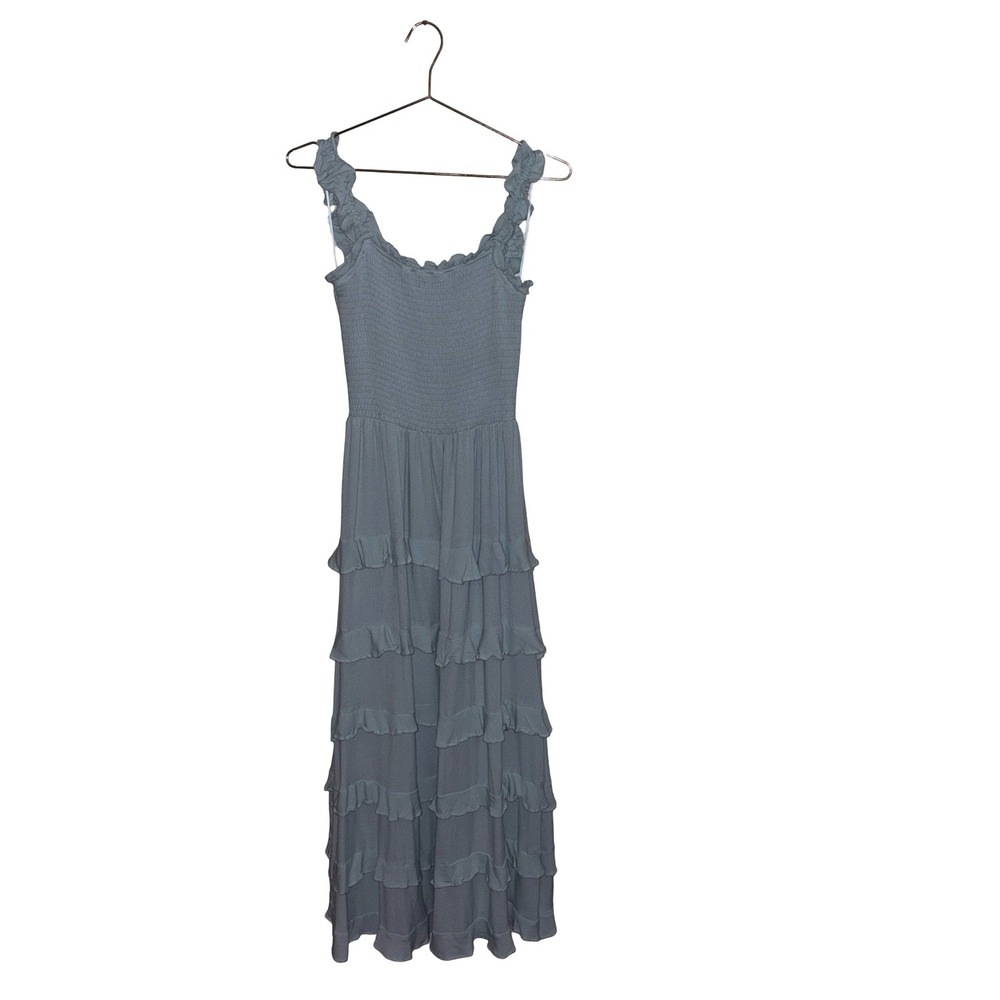 So Me Sage Green Smocked Tiered Ruffle Cottagecore Maxi Dress Medium Coquette - Picture 4 of 8